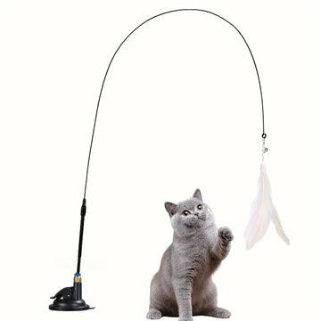 Cat Wand Toy – Suction Cup Feather Teaser with Bell
