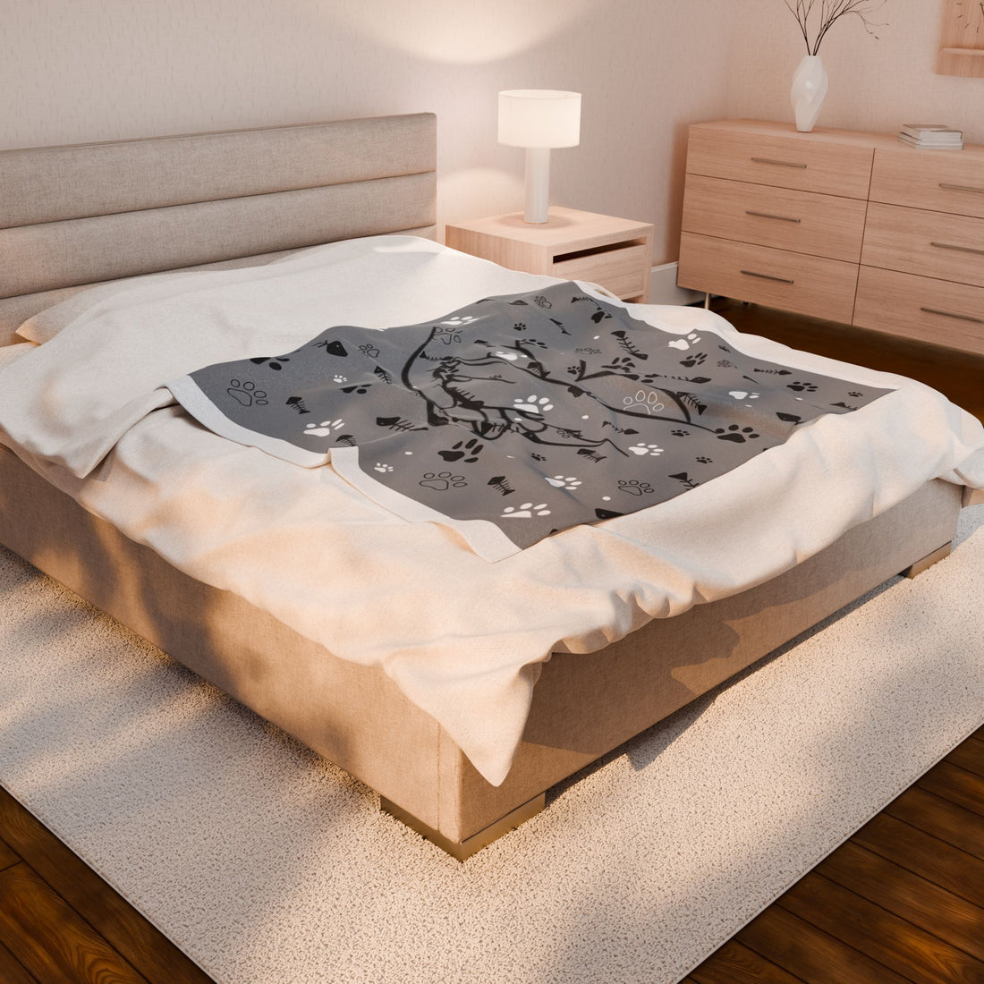 Cozy Velveteen Plush Blanket with Paw Print Design - Perfect for Pet Lovers