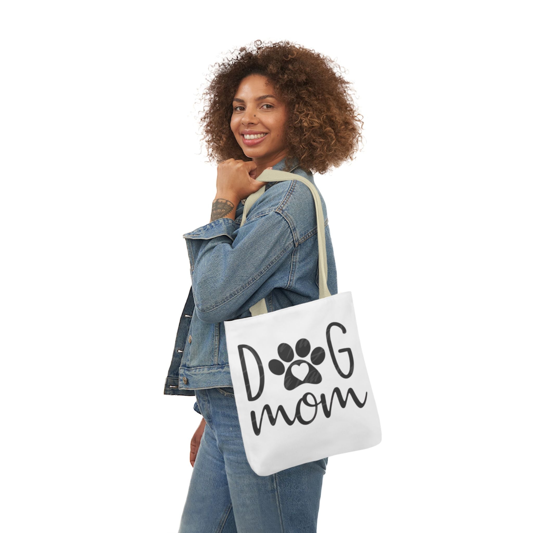 Dog Mom Canvas Tote Bag with Colorful Straps