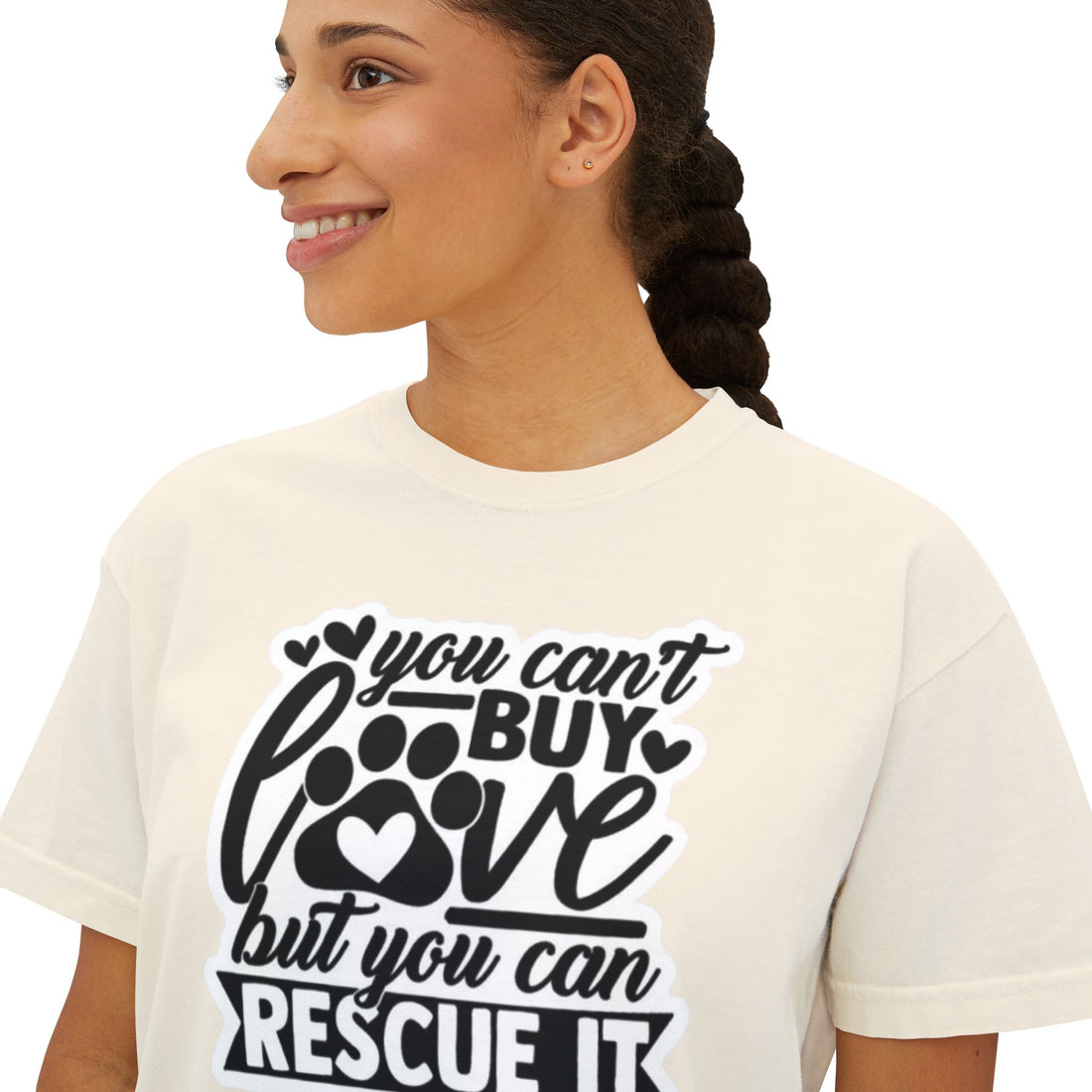 Women's Boxy Tee - "You Can't Buy Love but You Can Rescue It" - Perfect for Animal Lovers